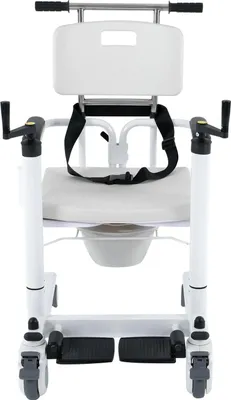 Produktbild von Transfer- und Hebestuhl - Dusch- und Toilettenrollstuhl - Belastbar bis 120 kg - 4 leise Rollen mit Bremse - Für Senioren und Behinderte - Weiß