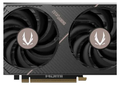 Close-up of a ZOTAC GAMING graphics card.