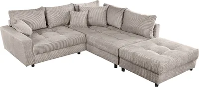 Produktbild von riess-ambiente Modernes Ecksofa KENT 220cm greige Cord inkl. Hocker Federkern L-Form Wohnlandschaft Eckcouch Couch Sofa