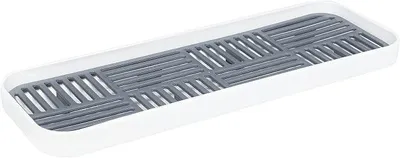 Produktbild von PolkaHome® Abtropfplatte mit Auffangbehälter – Kunststoff Abtropfgestell für Geschirr, 9,5 x 30 x 3 cm, Grau