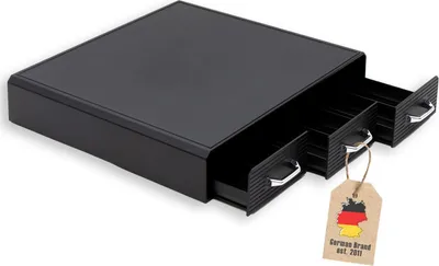 Immagine prodotto di Portacapsule caffè Intirilife con 3 cassetti in nero - 34,2 x 32,6 x 6,4 cm - Scatola compatibile con Nesspresso (48 capsule) o K-Cup (36 capsule) Scatola per la maggior parte delle cialde di caffè