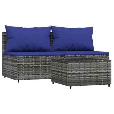 Obrázok produktu pre vidaXL 3-dielna záhradná obývacia súprava s vankúšmi Grey Poly Rattan