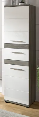 Produktbild von Badezimmer Midischrank "Bailey" weiß Hochglanz und grau Badschrank 35 x 137 cm