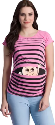 Immagine prodotto di Maglietta premaman manica corta bebè che saluta – abbigliamento premaman donna, 95% cotone, rosa, taglia M