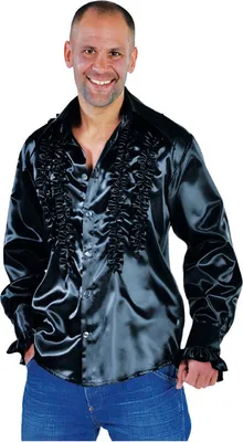 Produktbild von M213221-2-L schwarz Herren Rüschenhemd Discohemd Gr.L=56