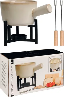 Obrázek produktu pro Sada na sýrové fondue, porcelánový kastrol, 2 vidličky