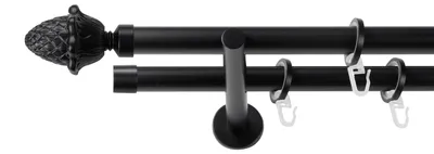 Produktbild von SN Deco Gardinenstange Nantes, 19 mm, 2-läufig, Stahl, Komplett-Set mit Ringen, Auflageträger, 240 cm, schwarz