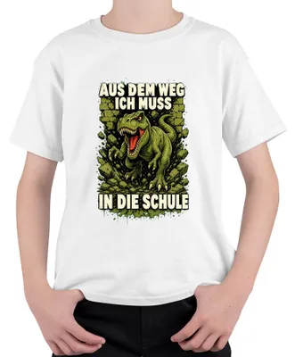 Obrázek produktu pro Tričko s potiskem "T-Rex dinosaurus, školák", bílé barvy, velikost 152