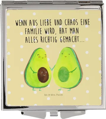 Produktbild von Mr. & Mrs. Panda Handtaschenspiegel Avocado Pärchen - Gelb Pastell - Geschenk, Liebe, Familie, Frauen Spiegel, Schminkspiegel, Schwangerschaft, Kleiner, Klappbarer