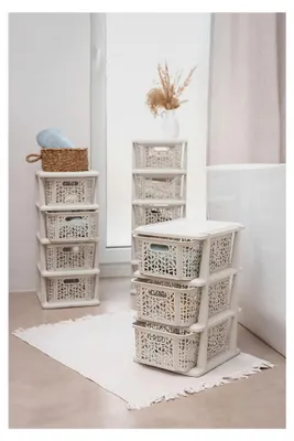 Produktbild von BranQ - Universelles, multifunktionales Regal im Bambusdesign, BPA-freier Kunststoff, 5 Körbe, Creme