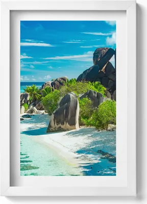 Produktbild von Sommerlandschaft mit Strand und Meer– Wandbild mit Rahmen – Gerahmtes Bild  – Wanddekoration – 20x30 cm – Weiß