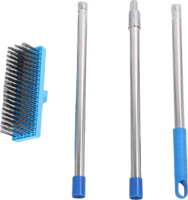 Image de Balai en fil d'acier robuste de 30 cm, manche télescopique inoxydable, brosse à récurer pour l'extérieur, 120 cm