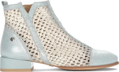 Produktbild von Blaue Echtleder Stiefel mit durchbrochenem Obermaterial und beigem Besatz