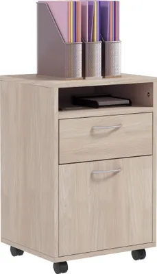 Produktbild von HOMCOM Bš¹roschrank auf Rollen mit Schublade, Schrank und Nische, aus Spanplatte und Eiche.