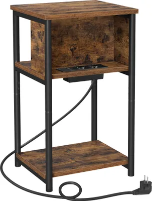 A product shot of a VASAGLE side table with integrated power outlets and USB ports.