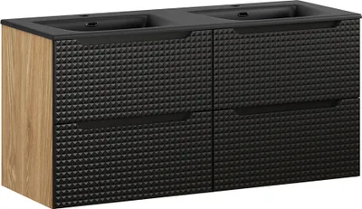 Produktbild von Doppelwaschtisch 120 cm Eiche mit schwarz, LONDON-56-BLACK, mit Waschbecken