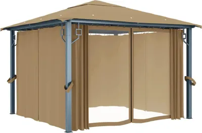 Produktbild von vidaXL Pavillon mit Vorhang 300x300 cm Taupe Aluminium
