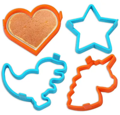 Image de Moules à crêpes en silicone, lot de 4 : cœur, étoile, licorne, dinosaure