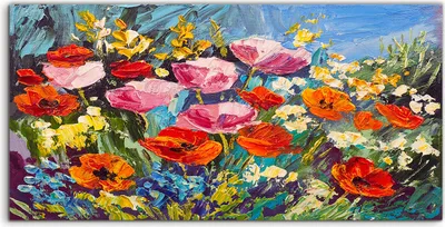 Produktbild von Coloray Canvas 100x50  Wandbild Leinwand Bilder Natur Malerei Frühlings Blumen Wiese