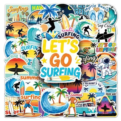 Surf-Sticker Set – 50 wasserfeste Vinyl-Aufkleber