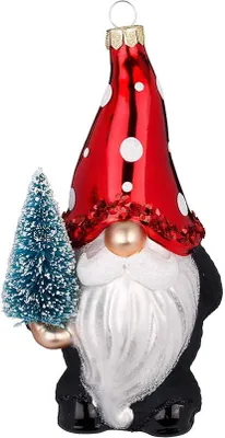 Produktbild von Christbaumschmuck Wichtel mit Tanne Glas 13,5cm Rot Weiß Schwarz