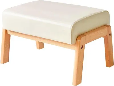 Image de Petit repose-pieds rectangulaire de 102 cm en similicuir PU, avec assise rembourrée et pieds en bois, pour le salon, la chambre ou le bureau - blanc
