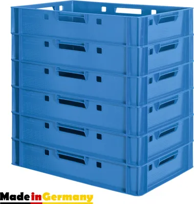 Produktbild von 6 Stück E1 Fleischkisten Blau Kisten Eurobox Lebensmittelecht Metzgerkiste Box Aufbewahrungsbox Kunststoff Wanne Plastik Stapelbar Lagerkisten 60 x 40 Kingpower