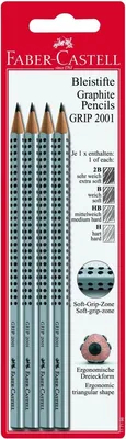 Produktbild von Bleistift Grip 2001 H HB B 2B silber auf Blisterkarte Packung mit 5 Stück
