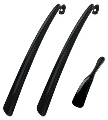 Productafbeelding van Schoenlepels set, 3 stuks, zwart, kunststof, 42 cm en 19,5 cm. Hulpstuk om schoenen aan te trekken