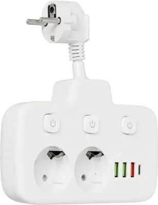 Obrázok produktu pre Napájací pásik Multifunkčný rozdeľovač 2gn + 4x USB Biela nabíjačka
