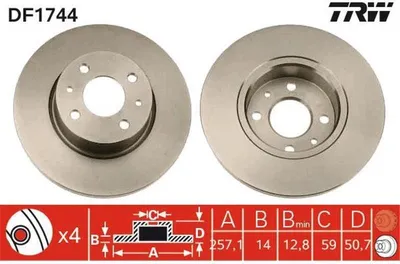 Obrázek produktu pro 2x brzdový kotouč TRW DF1744 pro FIAT CROMA (154) pro LANCIA THEMA (834) 51mm