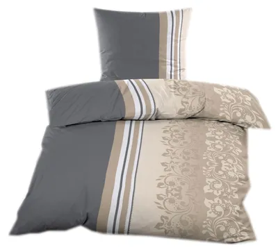 Produktbild von Biber Bettwäsche 135x200 cm mit Reißverschluss in Anthrazit Beige Ornamente