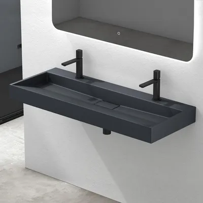 Produktbild von Mai & Mai Waschbecken Aufsatzwaschbecken matt Anthrazit Hänge-Waschtisch Rechteckig 2 Armaturenloch Breite: 120cm inkl. Ablaufgarnitur Col19