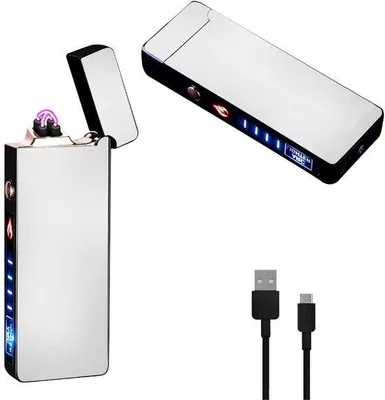 Produktbild von Doppelte Elektro Feuerzeug PVD beschichtet silber USB Aufladbar