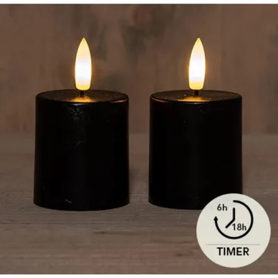 Immagine prodotto di Coen Bakker Candele LED con timer nero set di 2 4,5x8cm 3D fiamma plastica bianco caldo interno