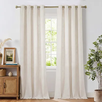 Productafbeelding van Halftransparante Gordijnen met Linnenlook - Lichtbeige 140x300 cm