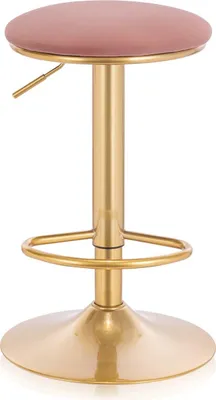A studio shot of a pink and gold bar stool.