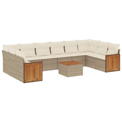 Produktbild von 11-tlg. Garten-Sofagarnitur mit Kissen Beige Poly Rattan