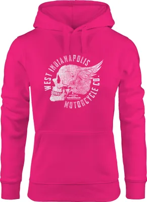 Produktbild von Hoodie Damen Totenkopf Flügel Motorrad Biker Skull Wings Vintage Neverless® pink S