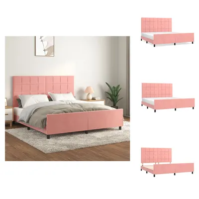 Image de vidaXL Cadre de lit avec tête de lit rose 180x200 cm velours - Lits & sommiers