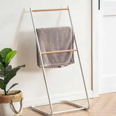 Produktbild von Handtuchhalter, Freistehender Handtuchständer, mit 3 Handtuchstangen, Badetuchhalter, Badezimmer Handtuchstange, Metall, Weiß