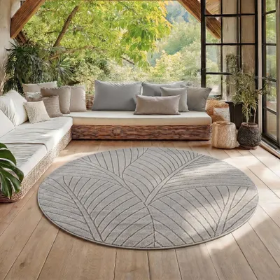 Produktbild von Homebyhome Outdoor Teppich, Modern Boho Design, 3D Effekt, Robust und UV-Beständig, ideal für Terrasse Wohnzimmer & Küche, Grösse: 80 cm Rund