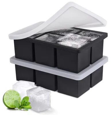 Immagine prodotto di Set da 2 stampi in silicone per cubetti di ghiaccio, con coperchio, per realizzare cubetti di ghiaccio di grandi dimensioni (5,1 cm), impilabili