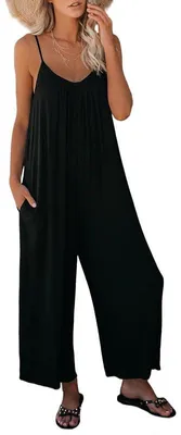 Produktbild von Haibang Jumpsuit Damen Sommer Ärmellos Overall Lang Casual Hosenanzug y V-Aus