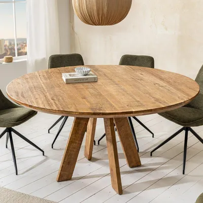 Produktbild von Runder Massivholz Esstisch GALAXY 140cm rund Mangoholz braun