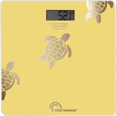 Immagine prodotto di Bilancia pesapersone Little Balance 8731, Tortues Sables Métallisées, ricaricabile tramite USB, 180 kg, 100 g, giallo