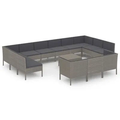 Immagine prodotto di set da salotto da giardino da 14 pezzi con cuscini in poly rattan grigio