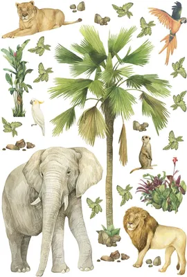 Produktbild von Sanders & Sanders Wandtattoo Dschungeltiere Grün 65 x 42.5 cm