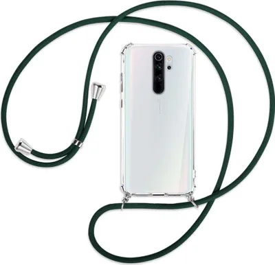 Produktbild von Handykette Backcover-Schutzhülle mit Band (Metall silberfarben) für Xiaomi Redmi Note 8 Pro - dunkelgrün
