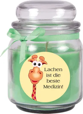 Produktbild von Duftkerze im Bonbonglas "Gute Besserung", Duft: Kokos ( Grün ), 300g - Brenndauer bis zu 70 Stunden